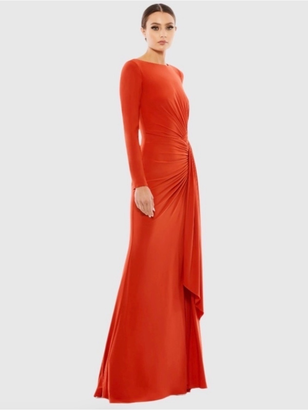 Mac Duggal Elegant Long-Sleeve Red Evening Gown